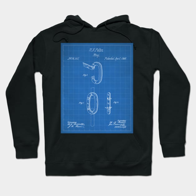 Carabiner Ring Patent - Rock Climber Mountain Climbing Art - Blueprint Hoodie by patentpress